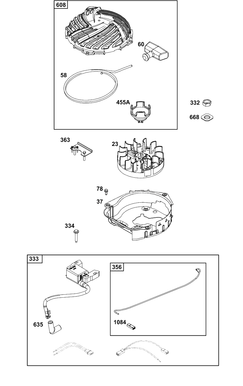 Flywheel, Ignition, And Starter Group Diagram and Parts List for 8P502-0171-F1  Briggs and Stratton Engine